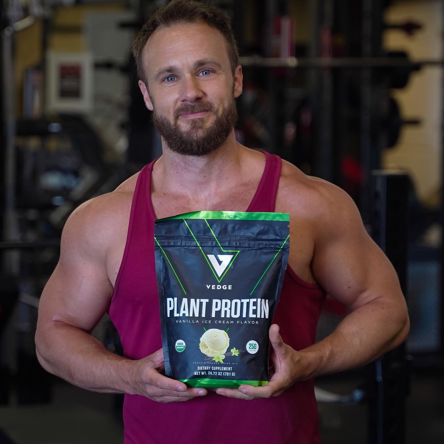 Derek Simnett with plant-based protein after training